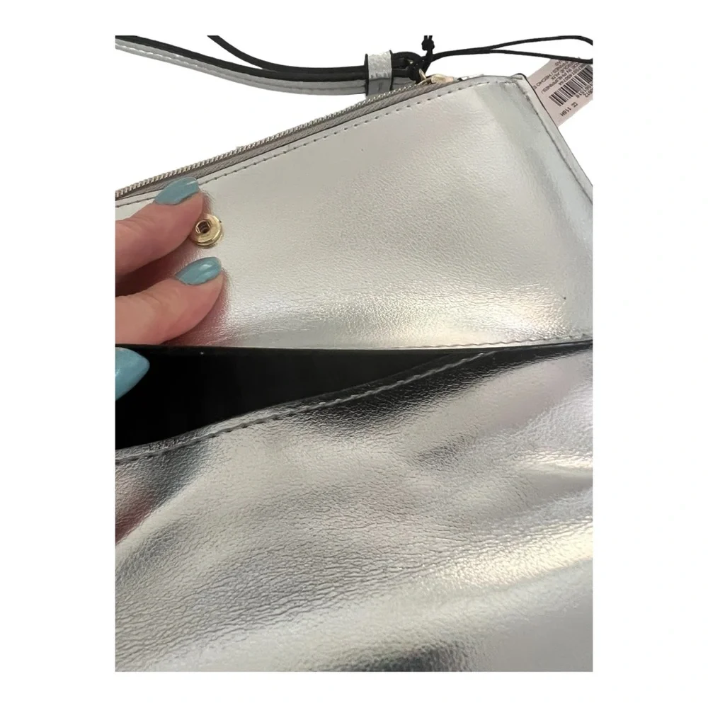Victoria's Secret quilted metallic silver, studded wristlet wallet …